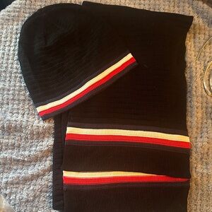 Tommy Hilfiger Black Knit Beanie Hat and Scarf Set